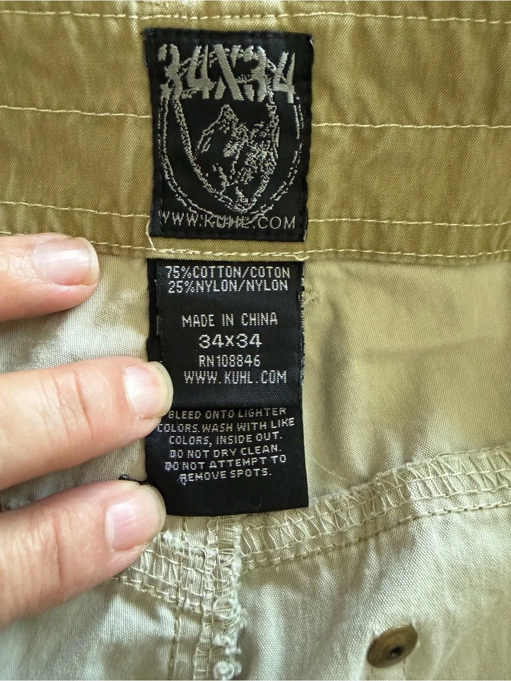Kuhl Revolvr Pants Mens 34x34 Tan Hiking Outdoors Vintage Patina Dye Cell Pocket
